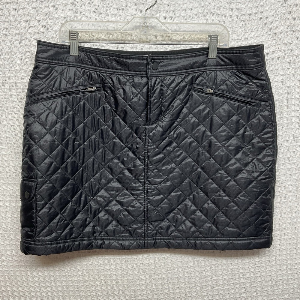 New ATHLETA Women's Quilted Lodge Skirt Size 16 Black Athletic Zip Pockets